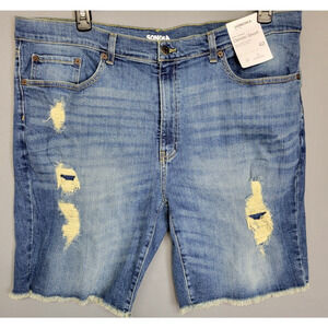 Sonoma Distresse Denim Shorts Mens 42 Blue 9 Inch Inseam Frayed Hem Stretch NEW